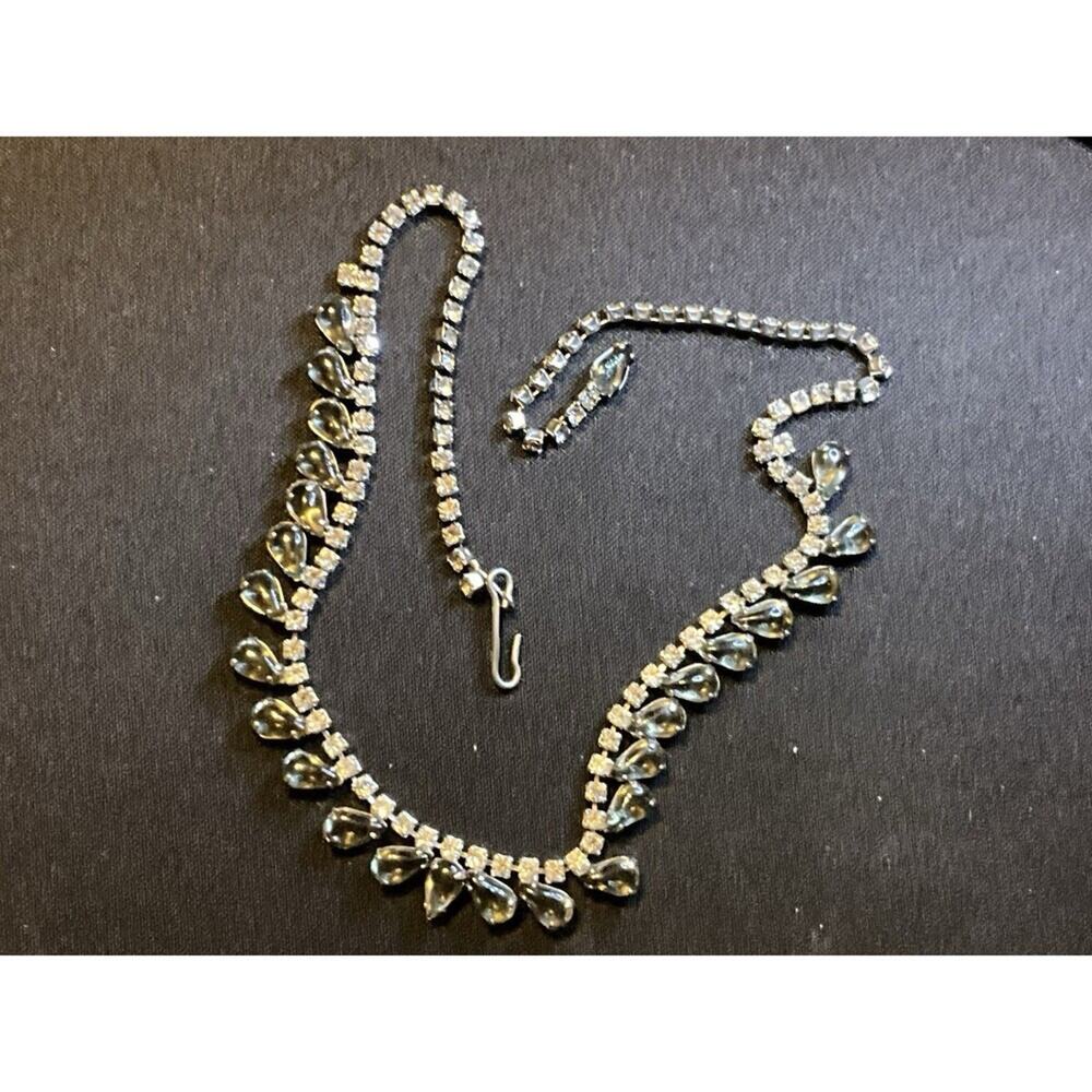 14in Vintage Hook Closure Rhinestone Teardrop Dangle Crystal Necklace